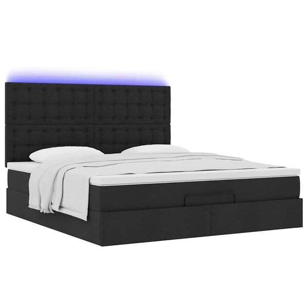 vidaXL Οθωμανικό κρεβάτι με στρώμα & LEDs Μαύρο ύφασμα 180x200cm