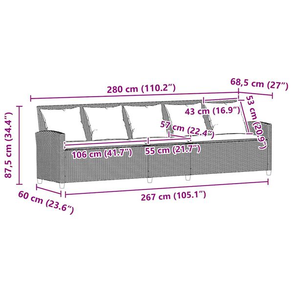 vidaXL Καναπές κήπου 5θέσιος με μαξιλάρια Brown Poly Rattan