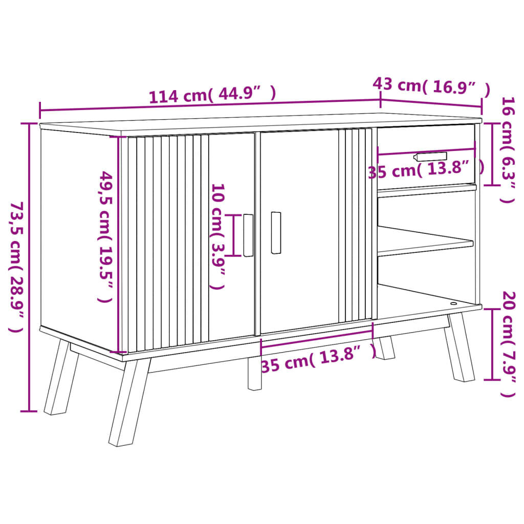 vidaXL Μπουφές OLDEN Καφέ 114 x 43 x 73,5 εκ. από Μασίφ Ξύλο Πεύκου