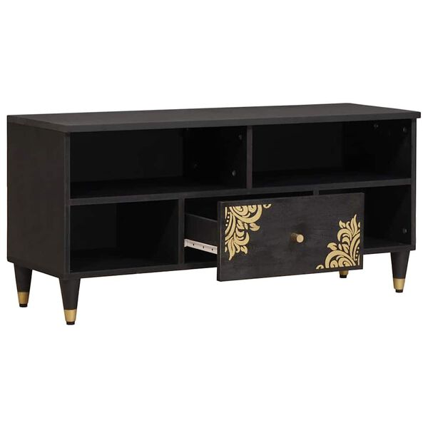 vidaXL Ντουλάπι TV με ράφι Μαύρο 100 x 33 x 46 εκ Στερεό ξύλο μάνγκο