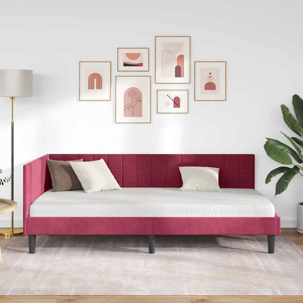 vidaXL Κρεβάτι Γωνίας με κεφαλάρι Μπορντό 90 x 190 cm Βελούδο