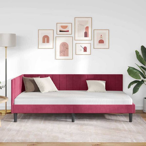 vidaXL Κρεβάτι Γωνίας με κεφαλάρι Μπορντό 90 x 190 cm Βελούδο