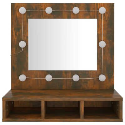 vidaXL Έπιπλο Καθρέπτη με LED Καπνιστή Δρυς 60x31,5x62 εκ.