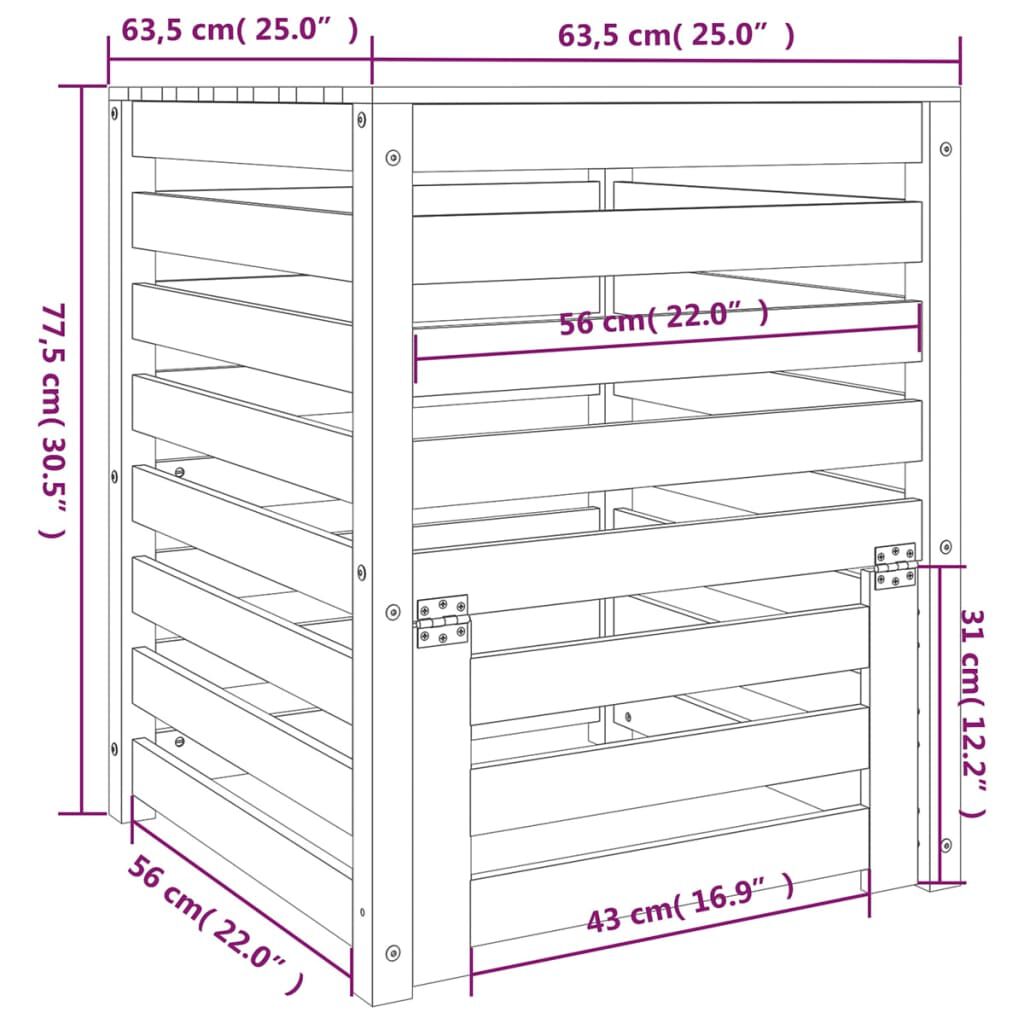 vidaXL Κομποστοποιητής 63,5 x 63,5 x 77,5 εκ. από Μασίφ Ξύλο Πεύκου