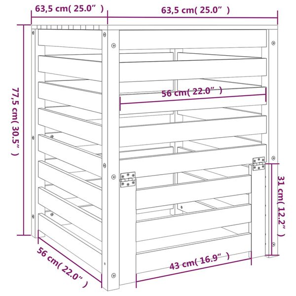 vidaXL Κομποστοποιητής 63,5 x 63,5 x 77,5 εκ. από Μασίφ Ξύλο Πεύκου