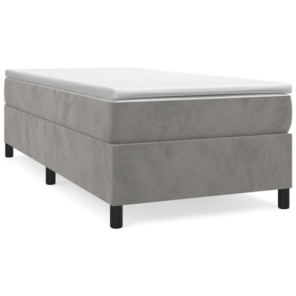 vidaXL Κρεβάτι Boxspring με Στρώμα Ανοιχτό Γκρι 90x200 εκ. Βελούδινο
