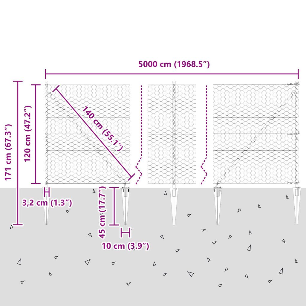 Φράχτης Hexagon της vidaXL Γκρι 1.2x50 μ Χάλυβας