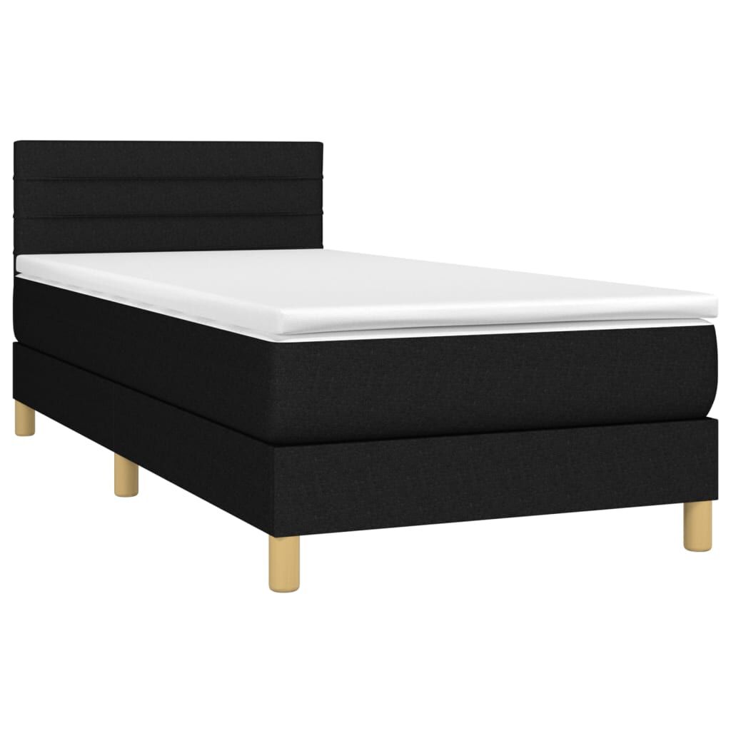 vidaXL Κρεβάτι Boxspring με Στρώμα & LED Μαύρο 90x190 εκ. Υφασμάτινο