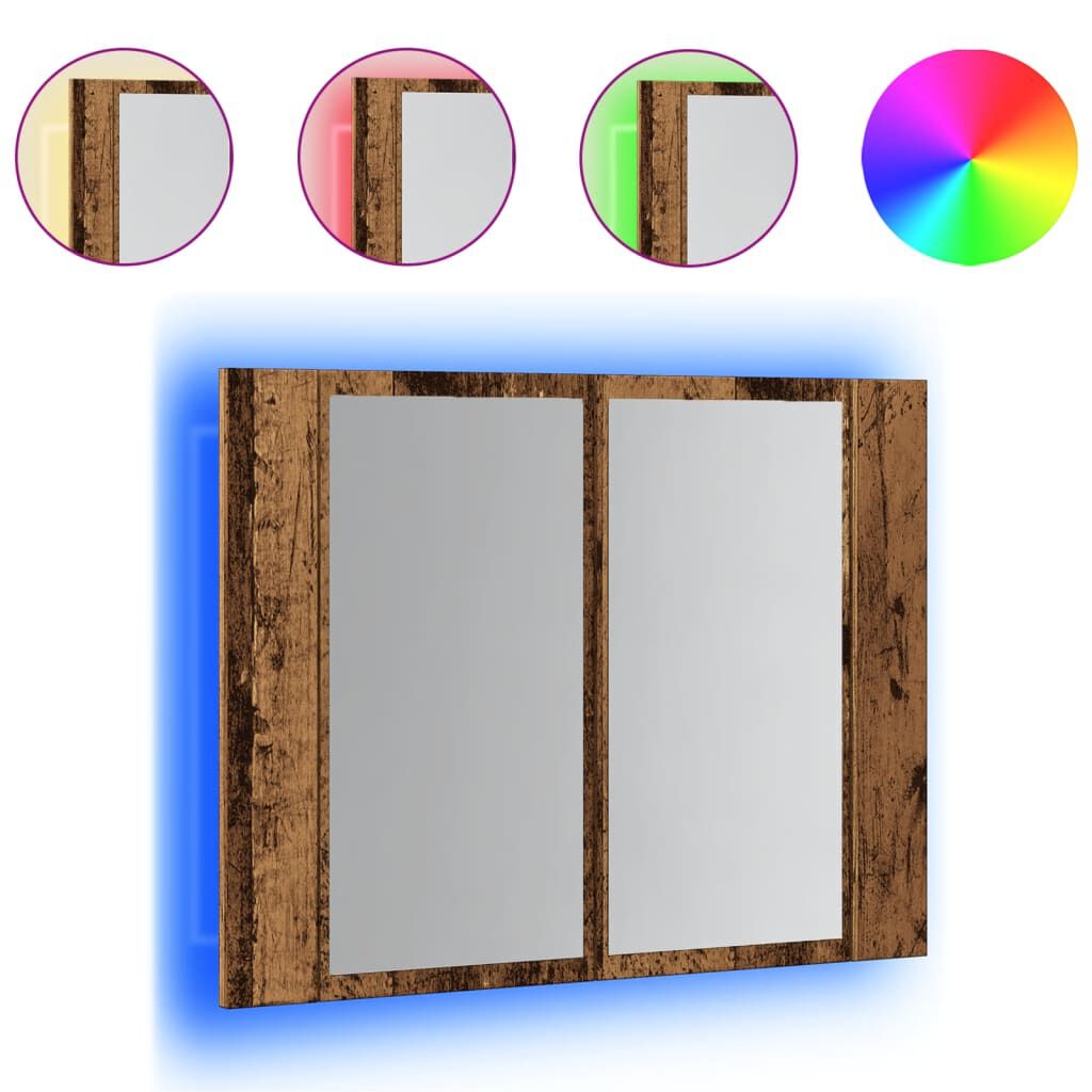vidaXL Έπιπλο Καθρέφτη με LED Όψη Παλαιού Ξύλου 60x12x45εκ. Επεξ. Ξύλο