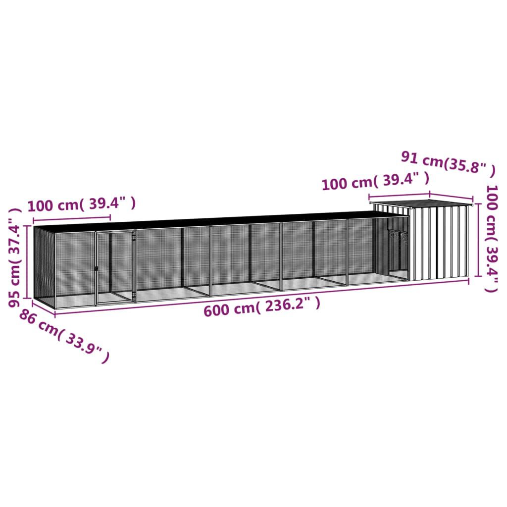 vidaXL Κοτέτσι - Κλουβί Ανθρακί 600x91x100 εκ. από Γαλβανισμένο Χάλυβα