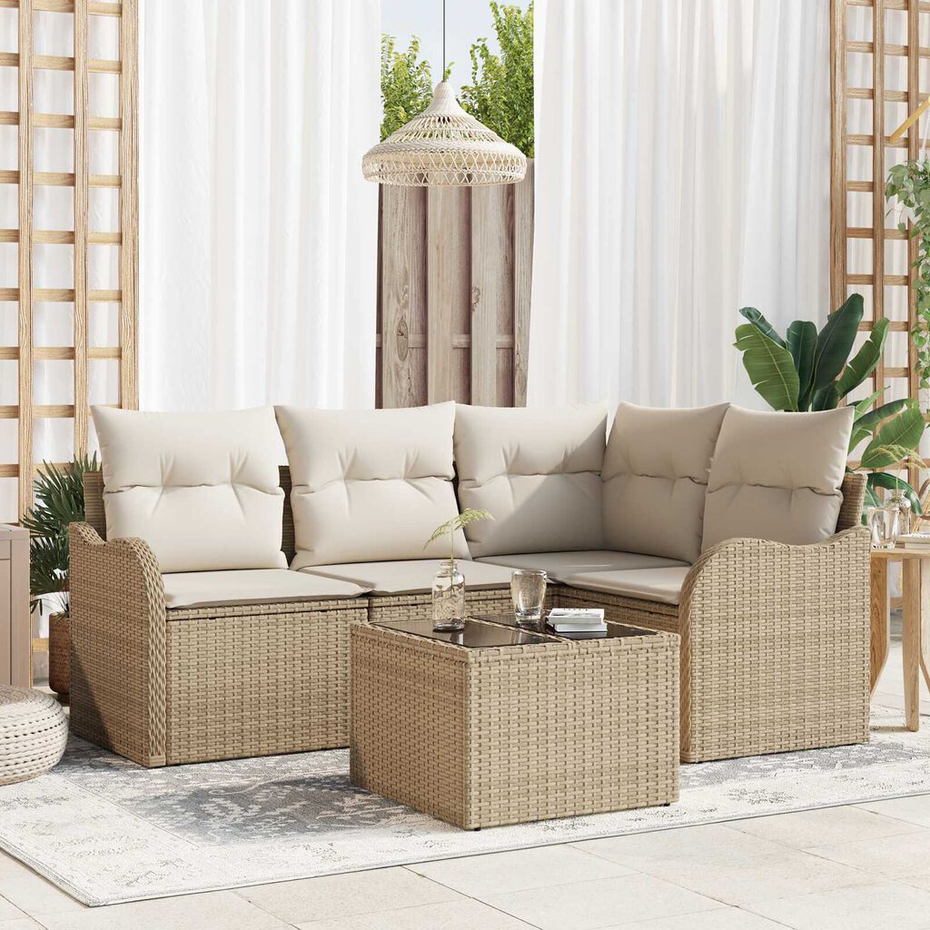 vidaXL Σετ Καναπέ Κήπου με μαξιλάρι 5 pcs Μπεζ Πολυ ράταν