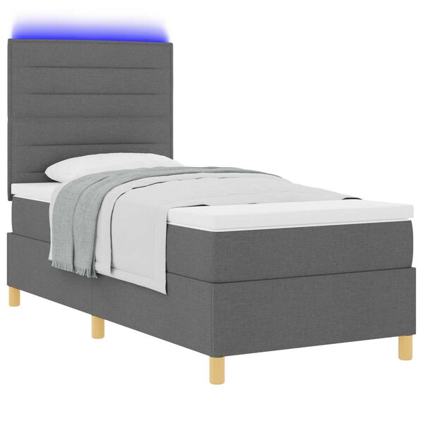 vidaXL Κρεβάτι με Βαθμό Ελατηρίου με Στρώμα & LED Σκούρο Γκρι 90x200 εκ. Ύφασμα