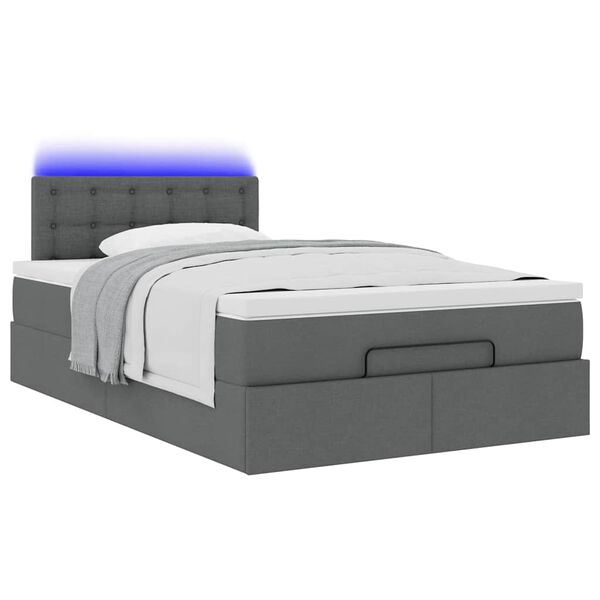 vidaXL Οθωμανικό κρεβάτι με στρώμα & LEDs Σκούρο γκρι 120x200cm Ύφασμα