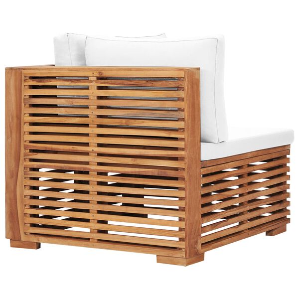 vidaXL Καναπές Κήπου Γωνιακός από Μασίφ Ξύλο Teak με Κρεμ Μαξιλάρι