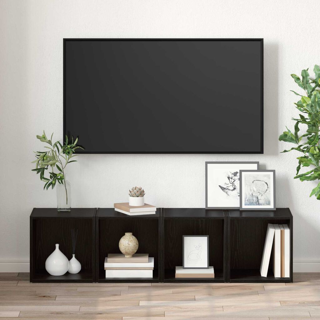vidaXL Βάση τηλεόρασης - 4 τεμ, Μαύρη βελανιδιά, 37x35x37 εκ, Ξύλινη κατασκευή