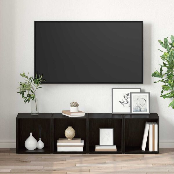 vidaXL Βάση τηλεόρασης - 4 τεμ, Μαύρη βελανιδιά, 37x35x37 εκ, Ξύλινη κατασκευή