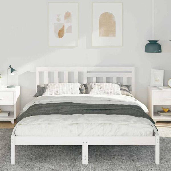 vidaXL Σκελετός Κρεβατιού Λευκό 160 x 200 cm Μασίφ ξύλο πεύκου