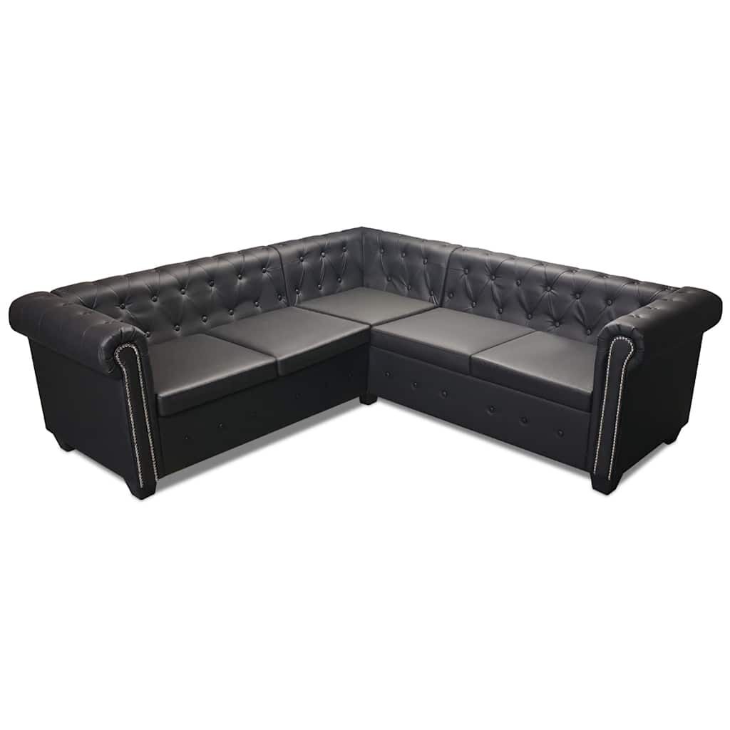 vidaXL Καναπές Γωνιακός Πενταθέσιος Chesterfield Μαύρος Συνθετικό Δέρμα