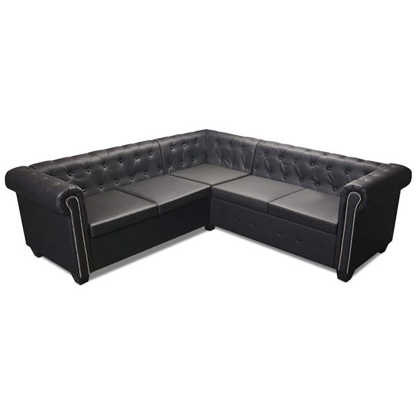 vidaXL Καναπές Γωνιακός Πενταθέσιος Chesterfield Μαύρος Συνθετικό Δέρμα