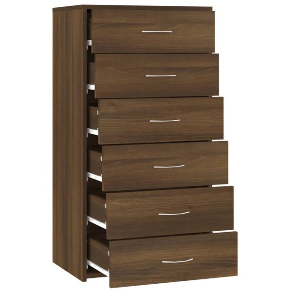 vidaXL Ντουλάπι με 6 Συρτάρια Καφέ Δρυς 50x34x96 εκ Επεξεργασμένο Ξύλο