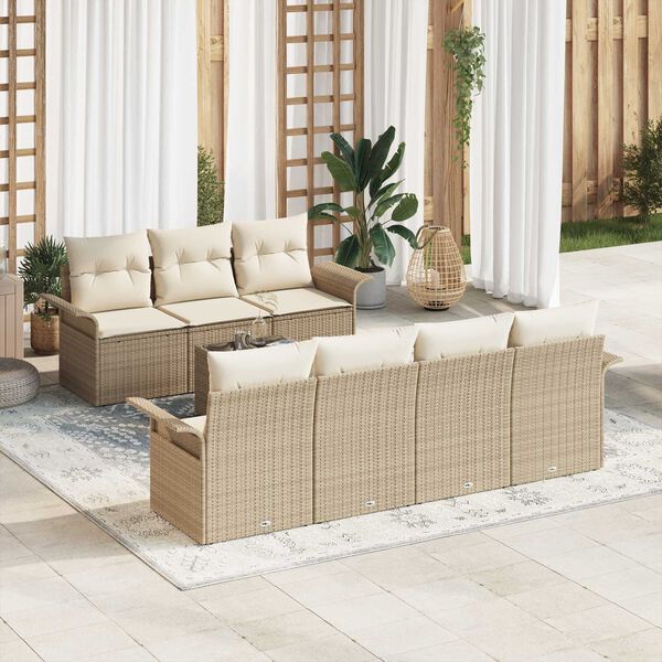 vidaXL Σετ Καναπέ Κήπου 8 pcs Μπεζ Πολυ ράταν