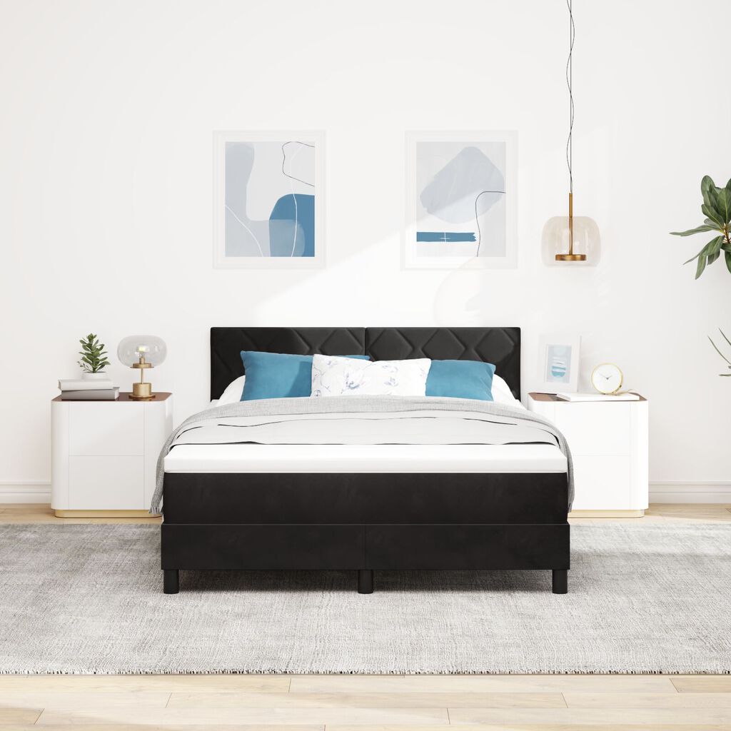 κρεβάτι box spring vidaXL με στρώμα Μαύρο 140x200 εκ. Βελούδο