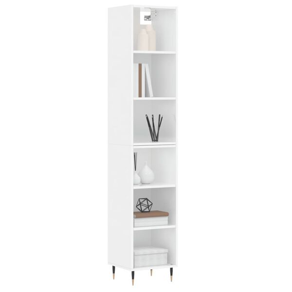 vidaXL Ραφιέρα Γυαλιστερό Λευκό 34,5x32,5x180 εκ. Επεξεργασμένο Ξύλο