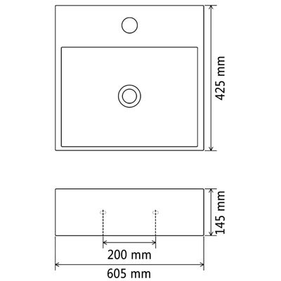 vidaXL Νιπτήρας με Οπή Βρύσης Μαύρος 60,5 x 42,5 x 14,5 εκ. Κεραμικός