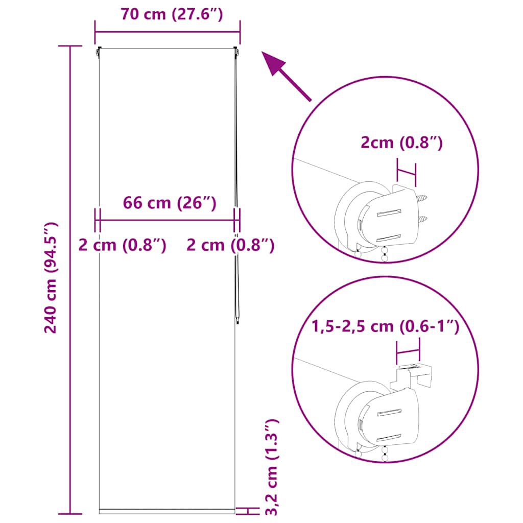 vidaXL Κουρτίνα Μπάνιου Ρολό 70x240 εκ. Πλάτος υφάσματος 66 εκ.