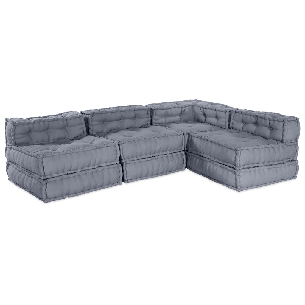 vidaXL Σαλονιού 4 Καθισμάτων Modular Pouffe Σαφάρι Γκρι Ύφασμα