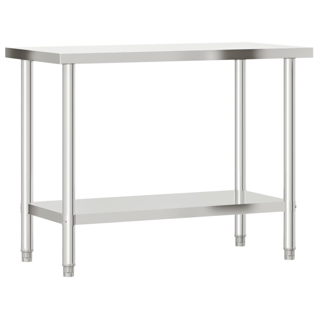 vidaXL Πάγκος Εργασίας Κουζίνας με Ράφι 110x55x120 εκ. Ανοξείδ. Ατσάλι