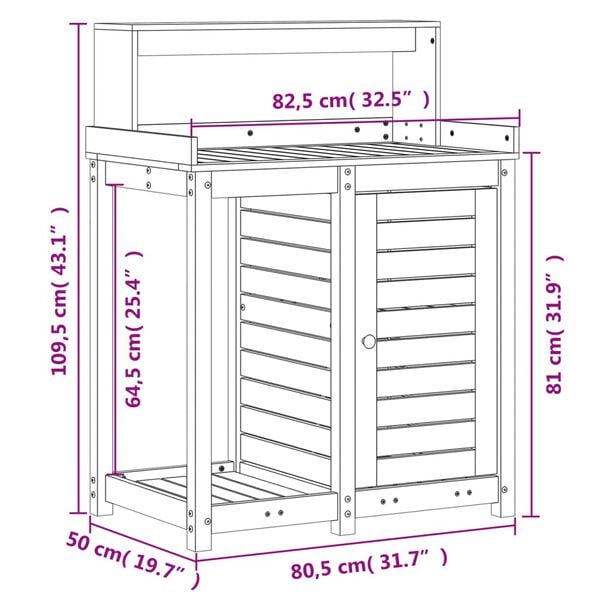 vidaXL Τραπέζι Κηπουρικής με Ράφια 82,5x50x109,5 εκ Εμποτ. Ξύλο Πεύκου