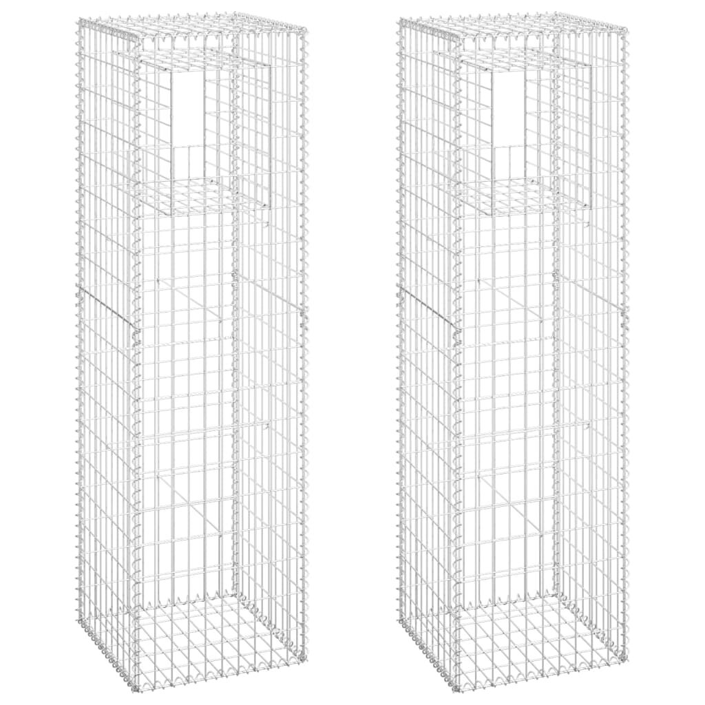vidaXL Συρματοκιβώτια Στύλοι 2 τεμ. 50 x 50 x 180 εκ. Σιδερένιοι