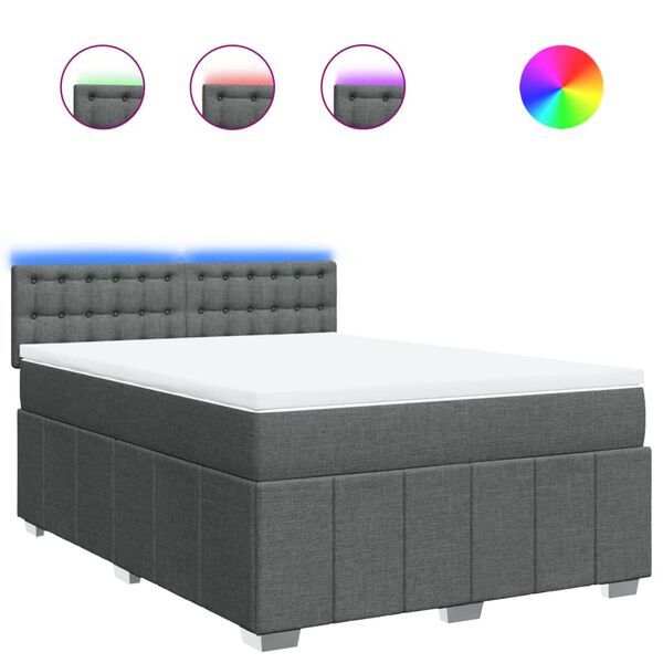 vidaXL Κρεβάτι Boxspring με Στρώμα Σκούρο Γκρι 140x200 εκ Υφασμάτινο