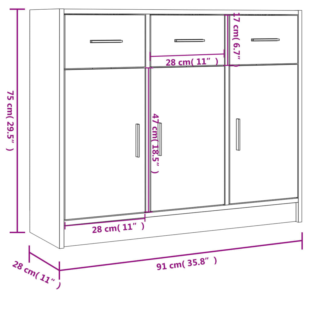 vidaXL Ντουλάπι Γυαλιστερό Λευκό 91x28x75 εκ. από Επεξεργασμένο Ξύλο