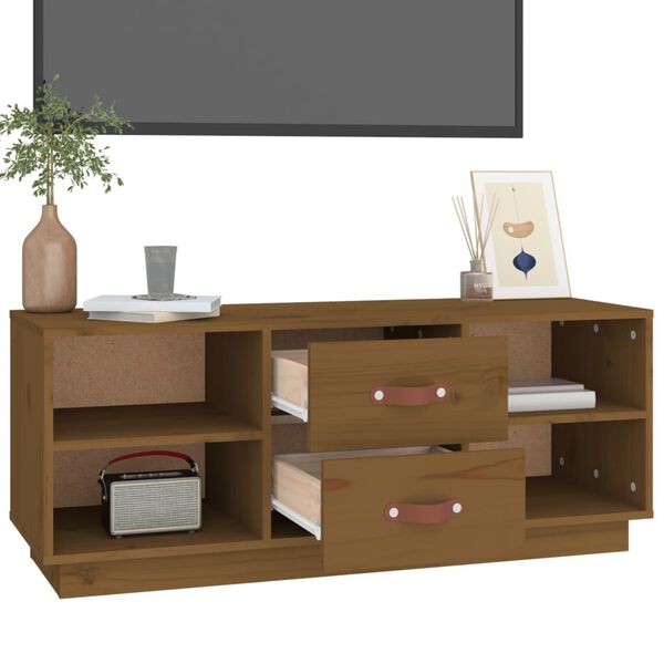vidaXL Έπιπλο Τηλεόρασης Καφέ Μελί 100x34x40 εκ. από Μασίφ Ξύλο Πεύκου