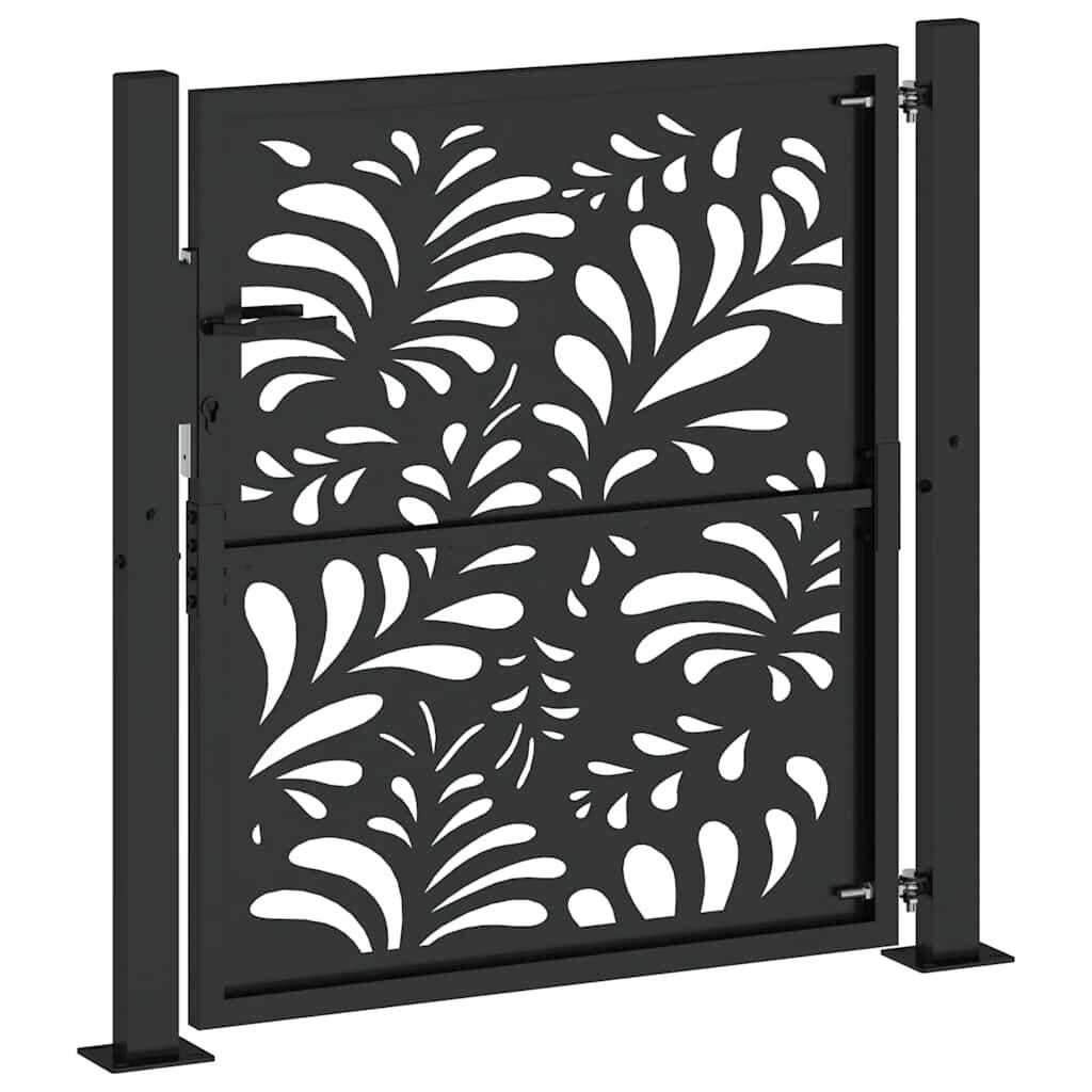 vidaXL Πύλη κήπου Μαύρη 105x106 cm Ατσάλινο σχέδιο κύματος