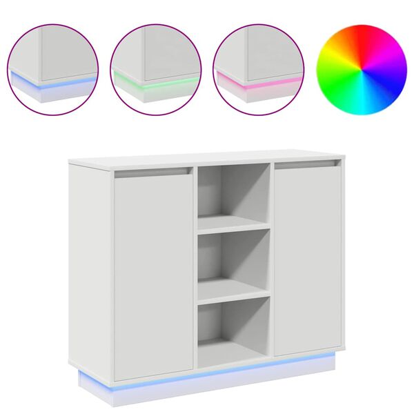 vidaXL Πλευρικό Τραπέζι LED Λευκό 90 x 32 x 75 εκ. Επεξεργασμένο ξύλο