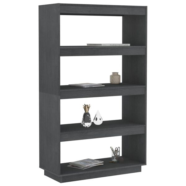 vidaXL Βιβλιοθήκη/Διαχωριστικό Χώρου Γκρι 80x35x135 εκ. Μασίφ Πεύκο