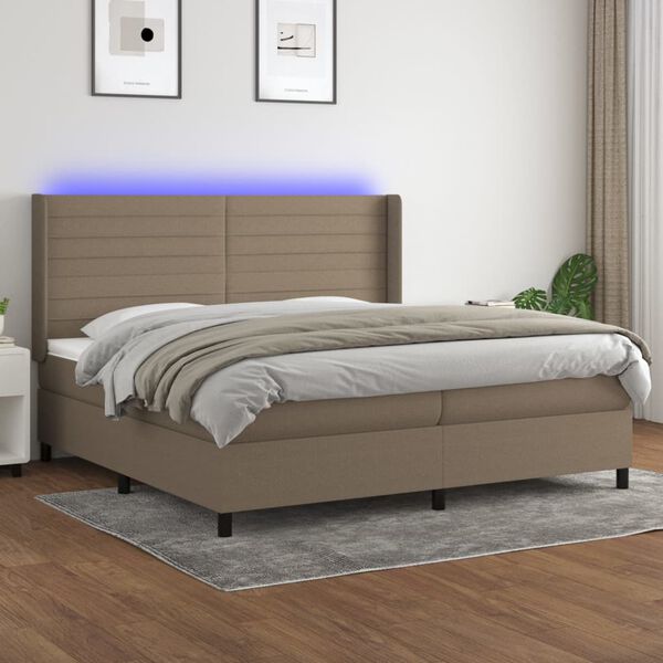 vidaXL &Kappa;&rho;&epsilon;&beta;ά&tau;&iota; Boxspring &mu;&epsilon; &Sigma;&tau;&rho;ώ&mu;&alpha; & LED Taupe 200x200 &epsilon;&kappa;. &Upsilon;&phi;&alpha;&sigma;&mu;ά&tau;&iota;&nu;&omicron;