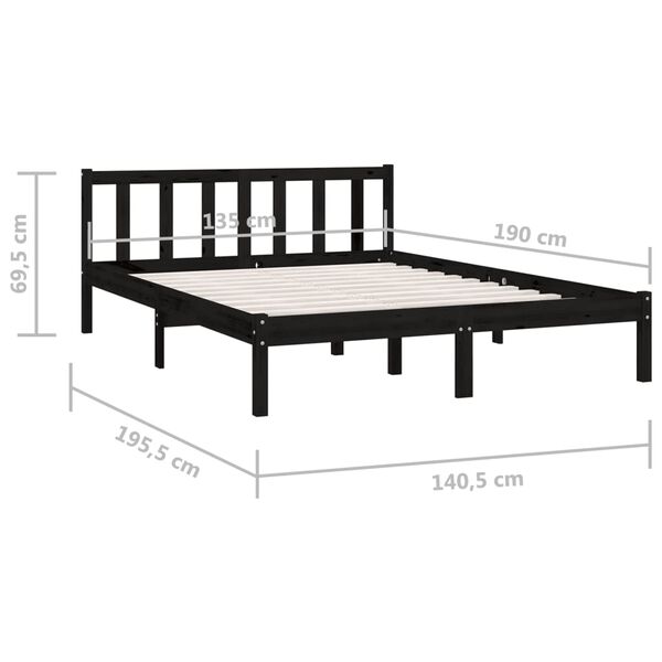 vidaXL Πλαίσιο Κρεβατιού Μαύρο 135 x 190 εκ. Μασίφ Ξύλο Πεύκου Double