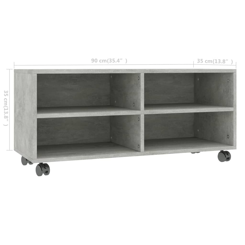 vidaXL Έπιπλο TV με Ρόδες Γκρι Σκυροδέματος 90x35x35 εκ. Επεξ. Ξύλο