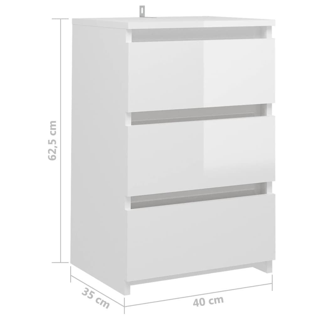 vidaXL Κομοδίνo Γυαλιστερό Λευκό 40 x 35 x 62,5 εκ. από Επεξ. Ξύλο