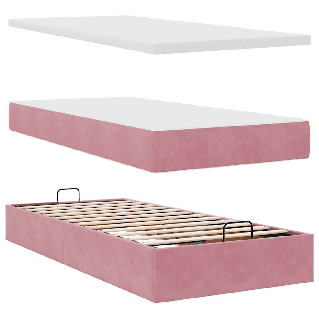 vidaXL Οθωμανικό κρεβάτι με στρώμα ροζ 90x200cm Velvet