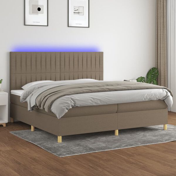 vidaXL &Kappa;&rho;&epsilon;&beta;ά&tau;&iota; Boxspring &mu;&epsilon; &Sigma;&tau;&rho;ώ&mu;&alpha; & LED Taupe 200x200 &epsilon;&kappa;. &Upsilon;&phi;&alpha;&sigma;&mu;ά&tau;&iota;&nu;&omicron;