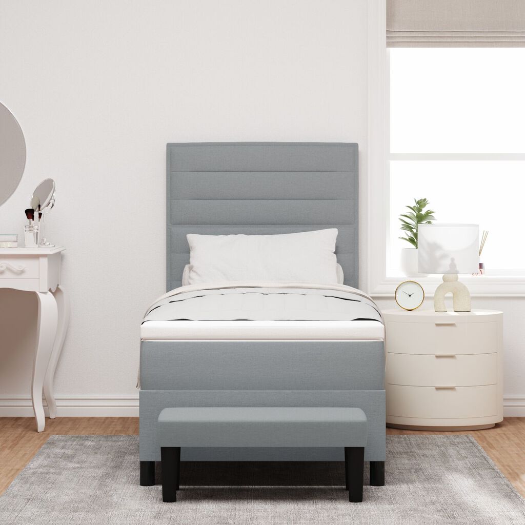 vidaXL Κρεβάτι Box Spring με Στρώμα & Πάγκο Ανοιχτό Γκρι 100x200 cm Ύφασμα