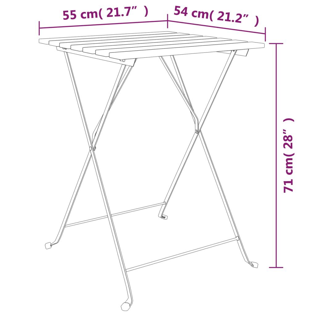 vidaXL Τραπέζι Bistro Πτυσσόμ. 55x54x71 εκ. Μασίφ Ξύλο Teak & Ατσάλι