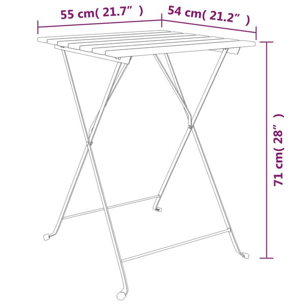 vidaXL Τραπέζι Bistro Πτυσσόμ. 55x54x71 εκ. Μασίφ Ξύλο Teak & Ατσάλι