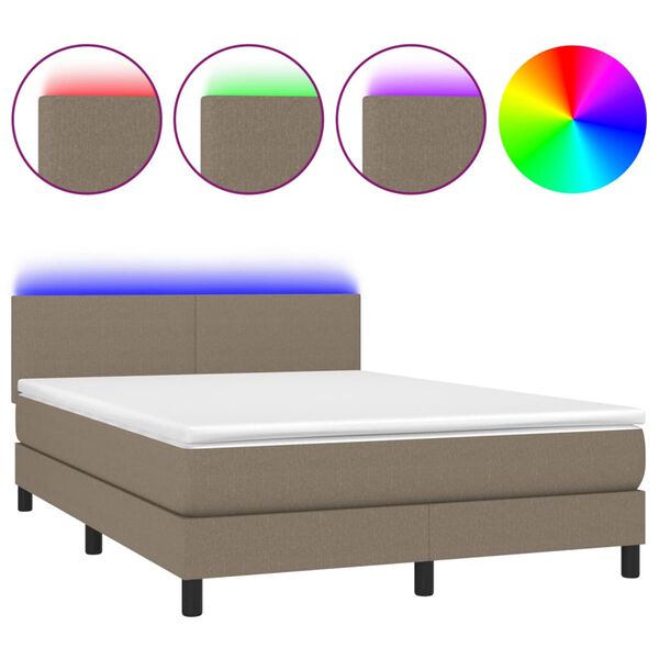 vidaXL Κρεβάτι Boxspring με Στρώμα & LED Taupe 140x190 εκ. Υφασμάτινο