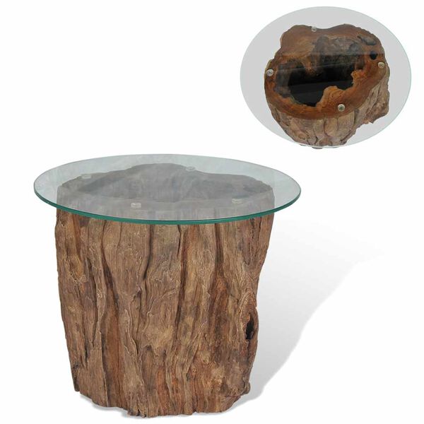 vidaXL Τραπεζάκι Σαλονιού 50 x 40 εκ. από Ξύλο Teak / Γυαλί